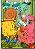 A group of Sponge Bob characters have sex with a squirrel woman
